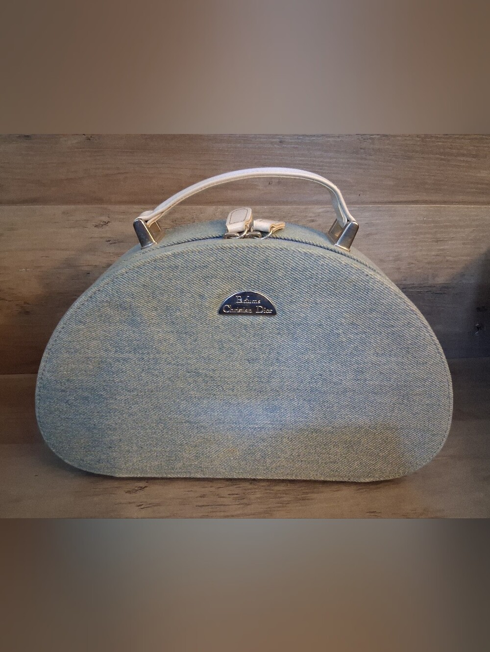 Authentic Vintage Parfums Christian Dior Blue Denim Vanity Cosmetic Jewelry Case